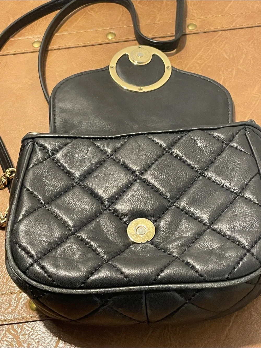 Used Michael Kors Black Quilted Crossbody Bag with Gold Logo
